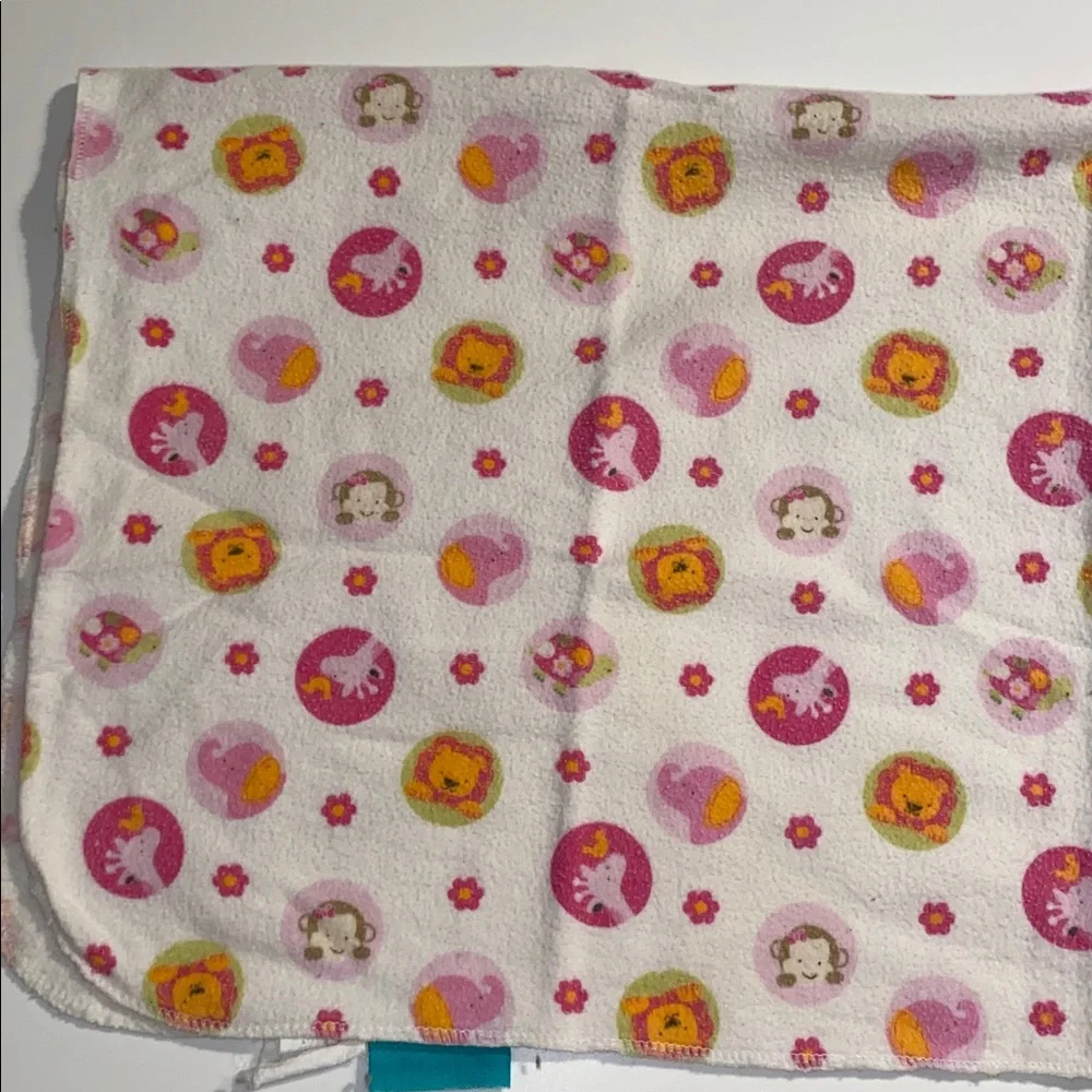 Vintage Tiddliwinks Flannel Baby Receiving Blanket swaddle Pink Animal Flower